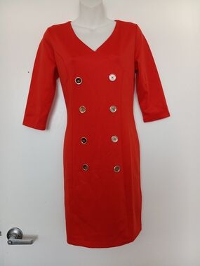Orange Double-Breasted Sheath Dress - Classic Women's Work Dress